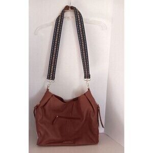 Steve Madden Brown Faux Leather Hobo Bag Tote Purse Gold Hardware 16x12"